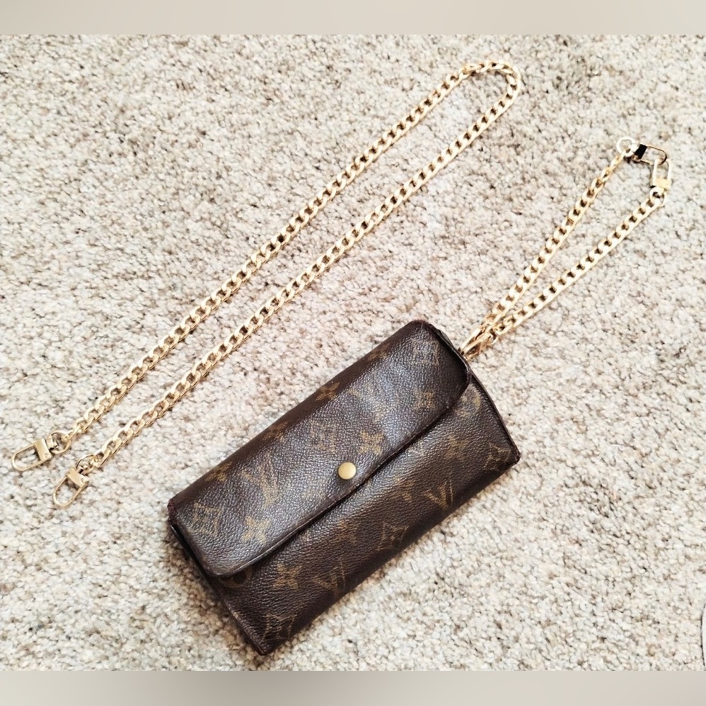 Louis Vuitton brown monogram wallet/wristlet on chain